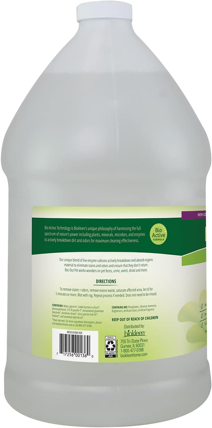 Biokleen Bac-Out Pet Stain Remover - 2 Gallon - Enzymatic, Natural, Destroys Stains & Odors Safely, for Pet Stains on Carpets - Eco-Friendly, Plant-Based