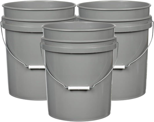 House Naturals 5 Gallon Premium HPDE Plastic Bucket - Made in USA Food Grade Storage Container, BPA Free All Purpose Pail (3, Gray)