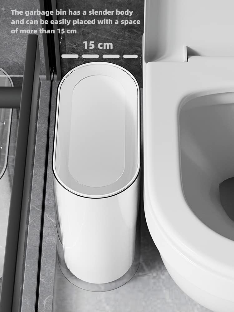 IEEK Small Waste Basket Slim Trash Can 3.2 Gallon/12L Clear and White Garbage Can Rectangle Plastic Wastebaskets Container Bin for Narrow Spaces Office,Bathroom, Bedroom,Kitchen,Living Room,Study