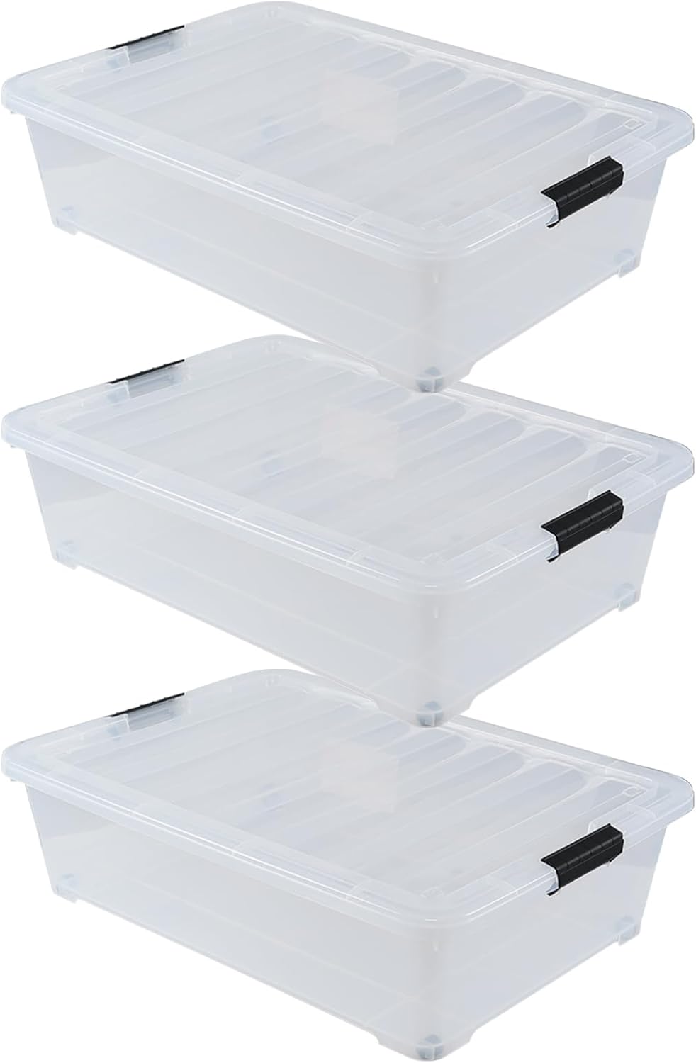 50 Quart Wheeled Latching Storage Box, Stackable Bin with Latch Lid, Plastic Container to Organize Shoes Underbed (3 Pack)