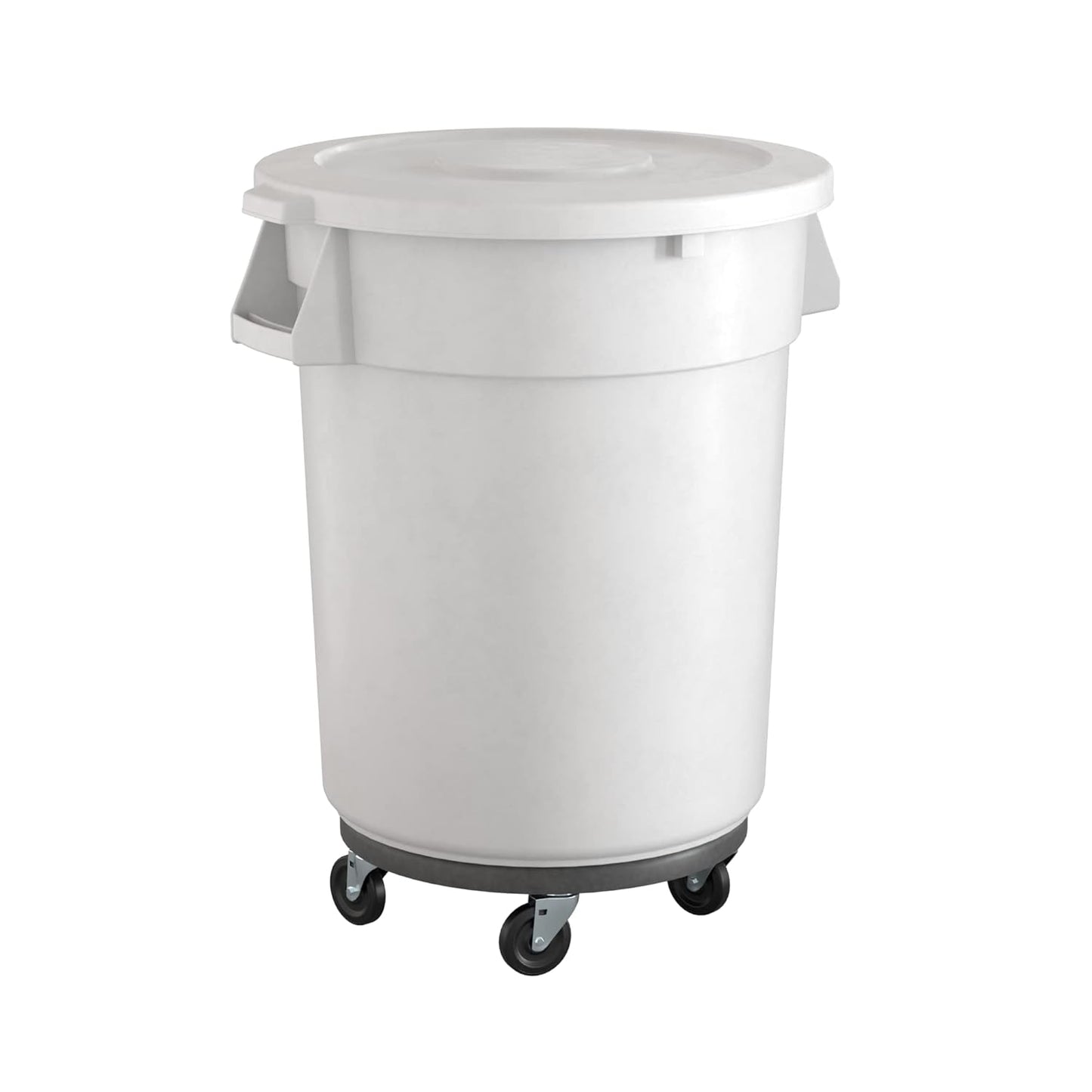 32 Gallon White Round Commercial Trash Can with Lid and Dolly