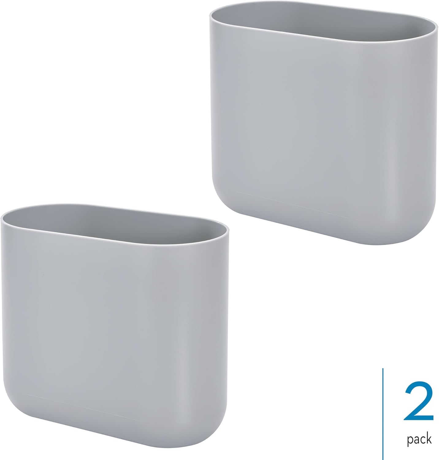 iDesign Small Oval Plastic Trash Ideal for Bathroom, Bedroom, or Office-Set of 2-Gray Waste Can