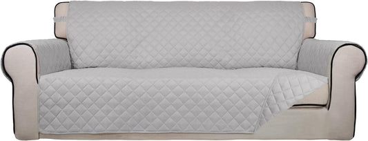 PureFit Reversible Quilted Sofa Cover, Water Resistant Slipcover Furniture Protector, Washable Couch Cover with Non Slip and Elastic Straps for Kids, Dogs, Pets (Sofa, Light Gray/Light Gray)