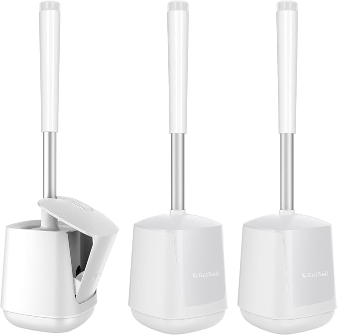 SetSail Toilet Brush and holder 3 Pack Toilet Bowl Brush and Holder Toilet Cleaner Brush with Nylon Bristles Ventilated Toilet Brushes for Bathroom with Holder for Toilet Scrubber Cleaning, Pure White