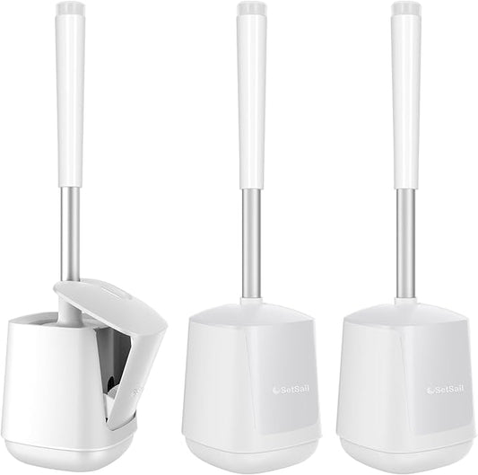 SetSail Toilet Brush and holder 3 Pack Toilet Bowl Brush and Holder Toilet Cleaner Brush with Nylon Bristles Ventilated Toilet Brushes for Bathroom with Holder for Toilet Scrubber Cleaning, Pure White