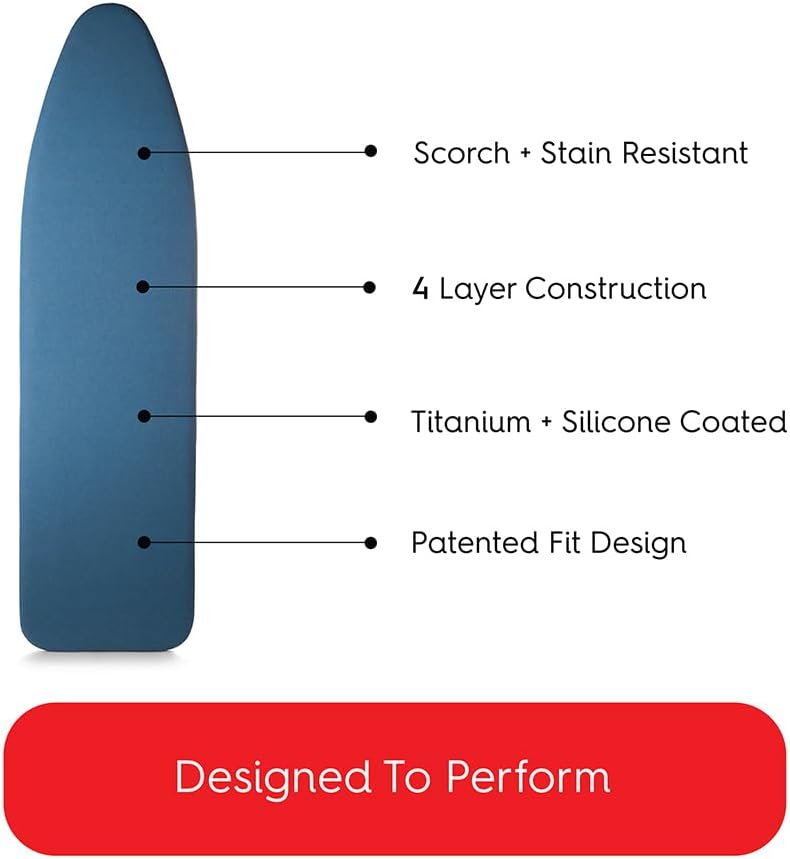 TIVIT Ironing Board Cover 12 x 48, Performance Grade Titanium Coated Pro Grip Pad & Covers - Superior Scorch & Stain Resistance, High Heat Reflection, 3 Padded Layers 3 Fastener Straps - Made In Italy