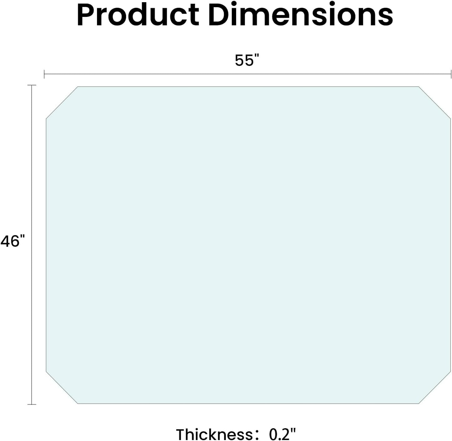 VSARHouse Beveled Edge Tempered Glass Office Chair Mat, 55"x46" Heavy Duty Glass Floor Mat for Carpet or Hard Floors, with Non-Slip Pads, Easy to Slide, Thick 1/5", Octagon, Patent No.30004842