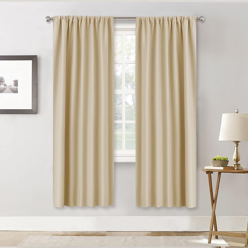 RYB HOME Curtains for Bedroom 72 inches Long, Blackout Thermal Insulating Window Treatment Drapes for Living Room Bathroom Basement Laundry Classroom, W 34 x L 72, Biscotti Beige, 2 Panels