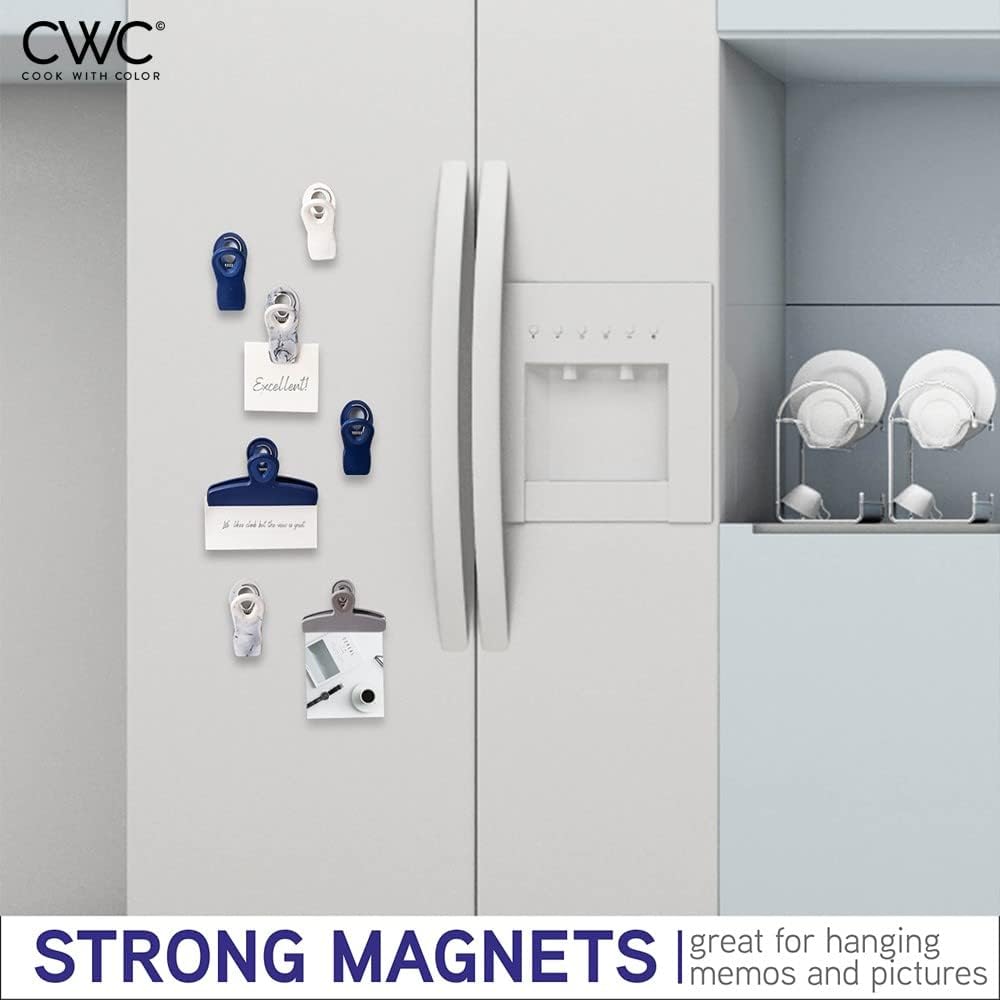 COOK WITH COLOR Bag Clips - Heavy Duty Chip and Refrigerator Magnet Clip for Food Storage, Blue and White, 2 Large and 16 Small Clips