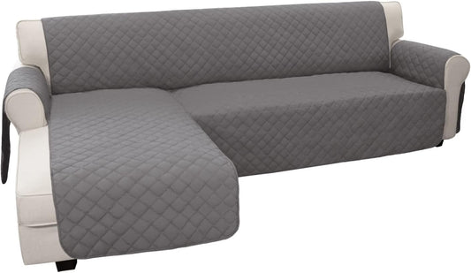 Easy-Going L Shape Sofa Slipcover - Sectional Couch Cover with Chaise Lounge & Reversible Sofa Cover Protection for Pets & Kids (Large, Gray/Gray)