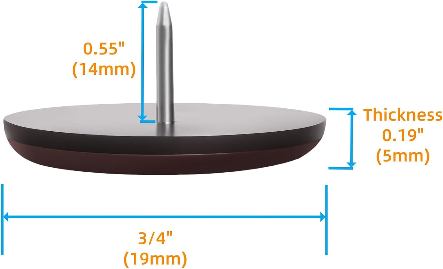 Furniture Glides Sliders-Furnigear PTFE (Teflon) Chair Leg Movers Sliders for Carpet Surface - Move Your Furniture Easy & Safely - Floor Protector (3/4" Nail, Brown-40pack, not for Wood Floors)