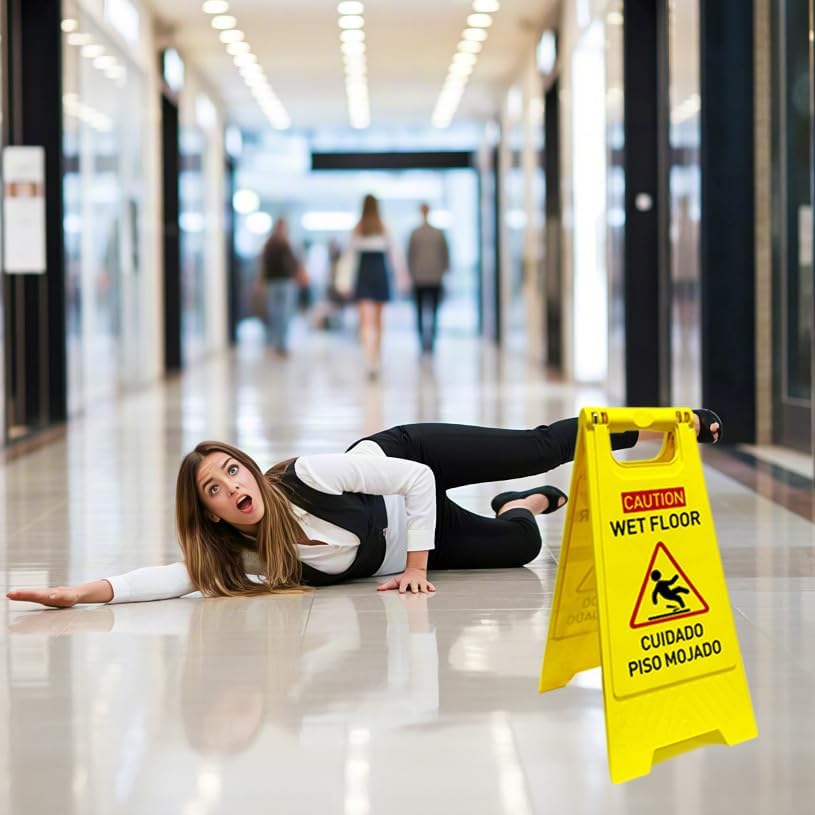 3-Pack Caution wet floor sign, 24 in. (approx. 60 cm) Height,Bright Yellow Double-Sided Folding A-Shaped Frame Design, Bilingual Caution Message