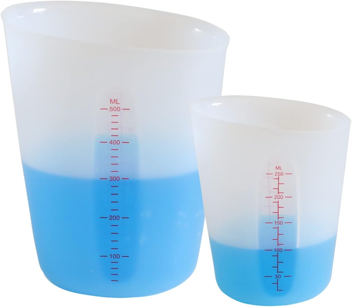 Silicone Measuring Cups, 500ml & 250ml Large Flexible Mixing Cups, 2 Cups Pour Baking Cups for Epoxy Resin, DIY, Jewelry Making, Cooking