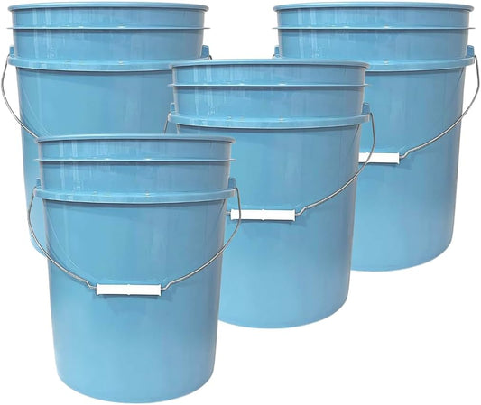 House Naturals 5 Gallon Premium HPDE Plastic Bucket - Made in USA Food Grade Storage Container, BPA Free All Purpose Pail (4, Light Blue)
