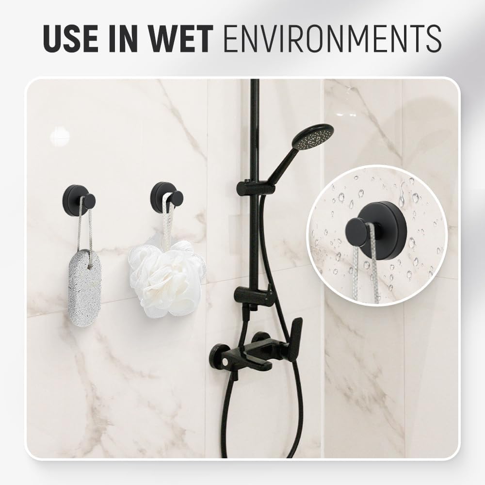 Suction Cup Hooks for Wreaths, 2025 New No Drill Suction Cup Hooks on Glass, Wreath Hanger for Front Door, Rustproof Hook Holder Towel Hook for Window Bathroom Mirrors Tile (1, Black)