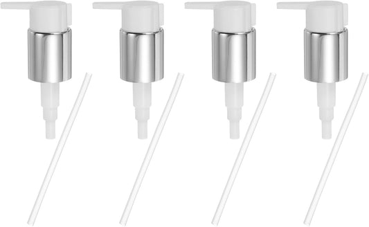 uxcell 4 Pcs Soap Dispenser Pump Heads, Hand Soap Dispensers Top Pumps Replacement Clip-on Pumphead for Standard 24/410 Neck Size Bathroom Lotion Shampoo Bottle, Silver White