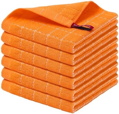 Homaxy 100% Cotton Terry Kitchen Dish Cloths, Ultra Soft and Absorbent Dish Towels for Kitchen, Perfect for Drying and Washing Dishes, 6 Pack, 12 x 12 Inches, Orange