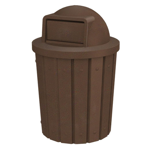 42 Gallon Slated Circle 100% Recycled Plastic Commercial Outdoor or Indoor Trash Can with Push Open Dome Lid and Internal Liner | Great for Schools and Businesses - Brown Granite
