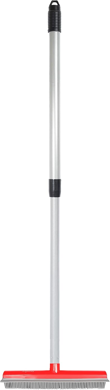 Stanley Home Products Rubber Broom with Adjustable Handle – for Carpets Floors Stairs Upholstery – Electrostatic Action Removes Pet Hair Lint Fuzz Dirt – Built-in Squeegee Tackles Wet Messes