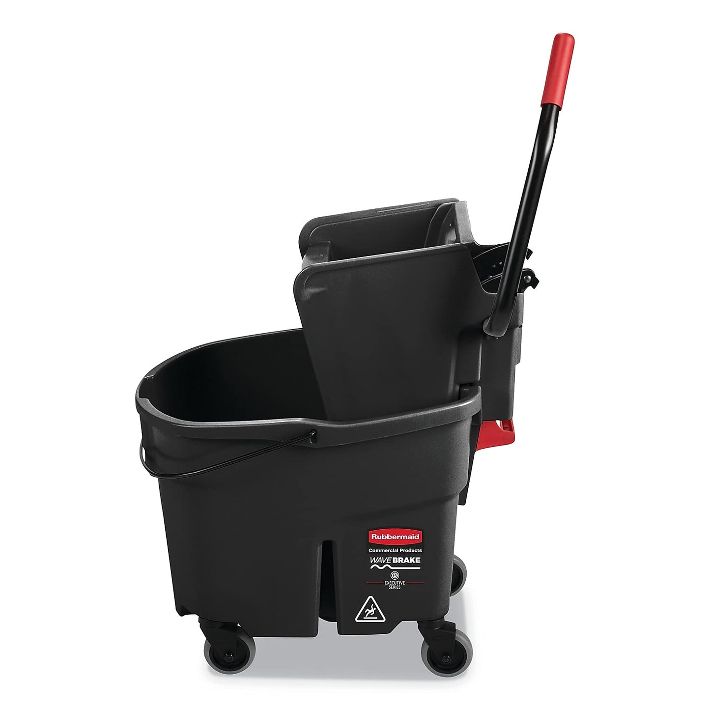 Rubbermaid Commercial Products WaveBrake 35 QT Side-Press Mop Bucket and Wringer Combo on Wheels with Dirty Water Bucket, Black, for Heavy-Duty Floor Cleaning