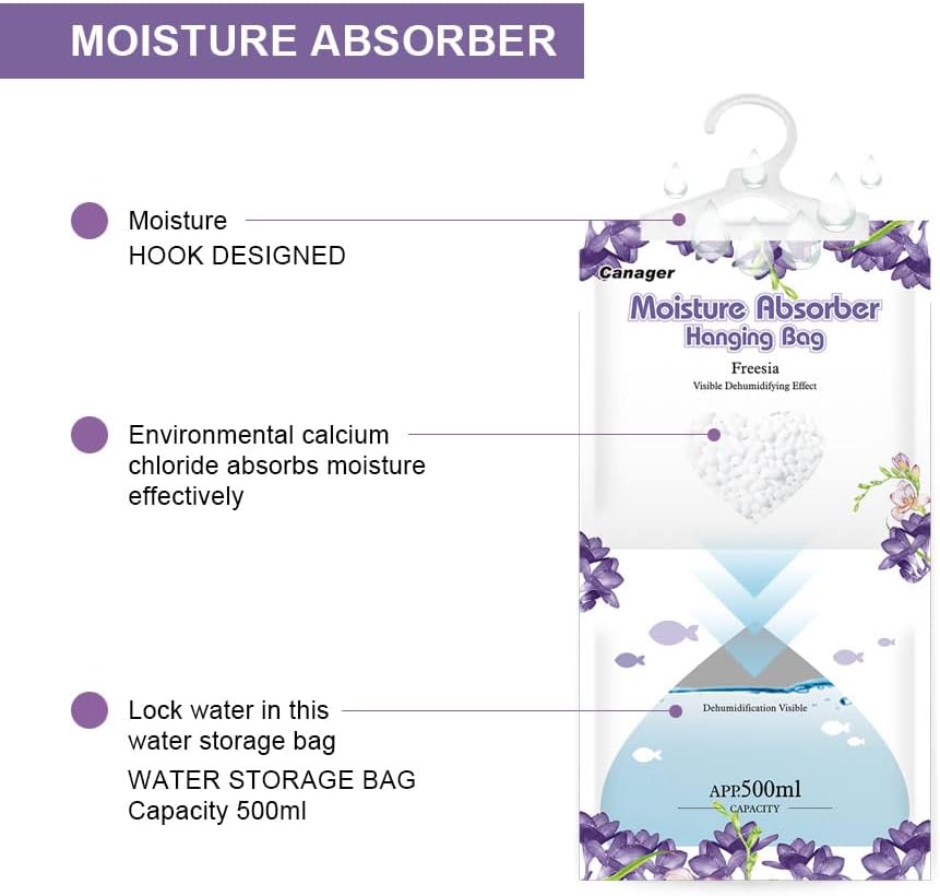 CANAGER Hanging Moisture Absorber, Freesia Moistureproof Hanging Bag，Dehumidifier Bag (8 packs) Hanging Closet Dehumidifier Bags, Moisture Absorb 12.5 oz