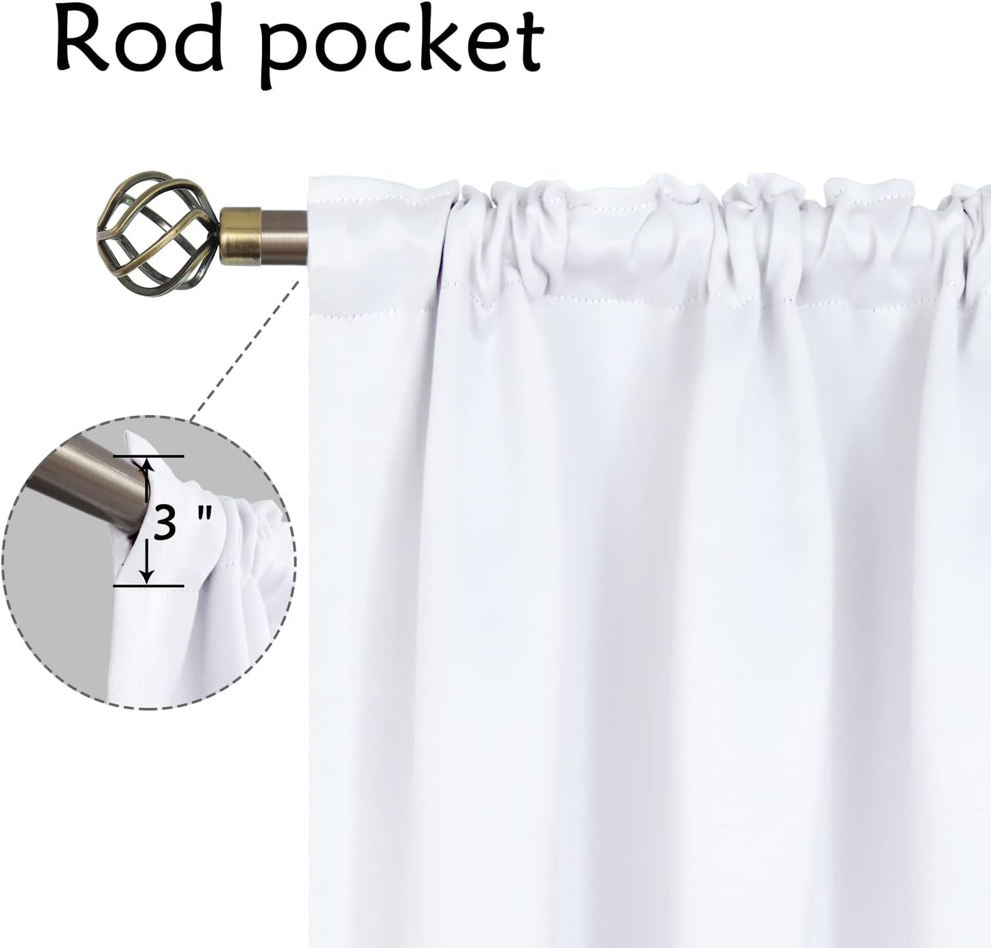 BGment Rod Pocket White Curtains 40 Inches Length for Kitchen Cafe Window - Privacy Protection Short Window Treatment Drapes for Bathroom Bedroom Home Decor, 2 Panels, Pure White, 42 x 40 Inch