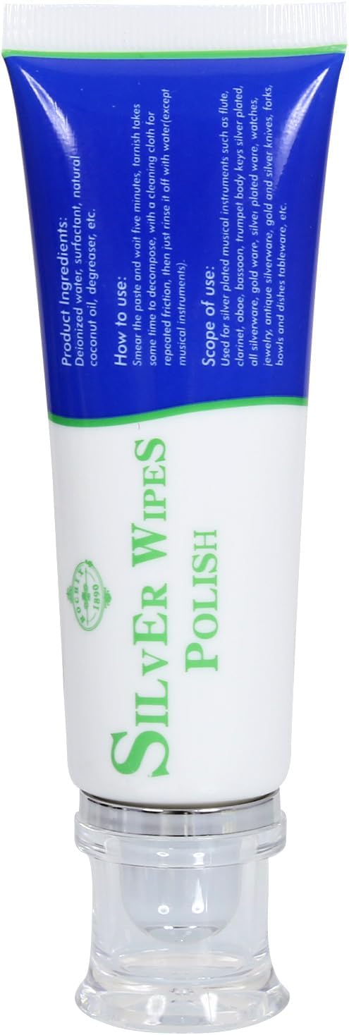 Silver Wipe Polish Cleaner Removes Surface Oxidation Tarnish from Sterling Silver, Silver and Gold Jewellery and the Keys of Instruments for Flutes, Clarinets, Oboes, Bassoons, Trumpets,Silverware