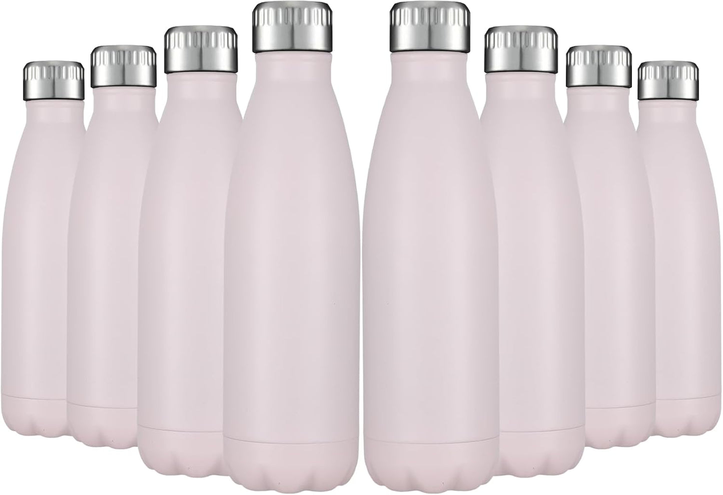 HASLE OUTFITTERS 17oz Stainless Steel Water Bottles Bulk, Vacuum Insulated Water Bottles Double Walled Powder Coated Reusable Metal Sports Water Bottles Keep Drinks Hot and Cold,Pink, 8Packs