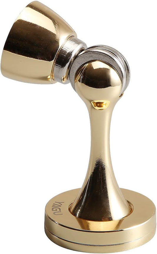 YAGU 1 Pack Magnetic Door Stopper Catch, Zinc Alloy Bright Gold Door Stops Holder Wall Floor Mounted, Magnet Metal Soft-Catch Doorstop