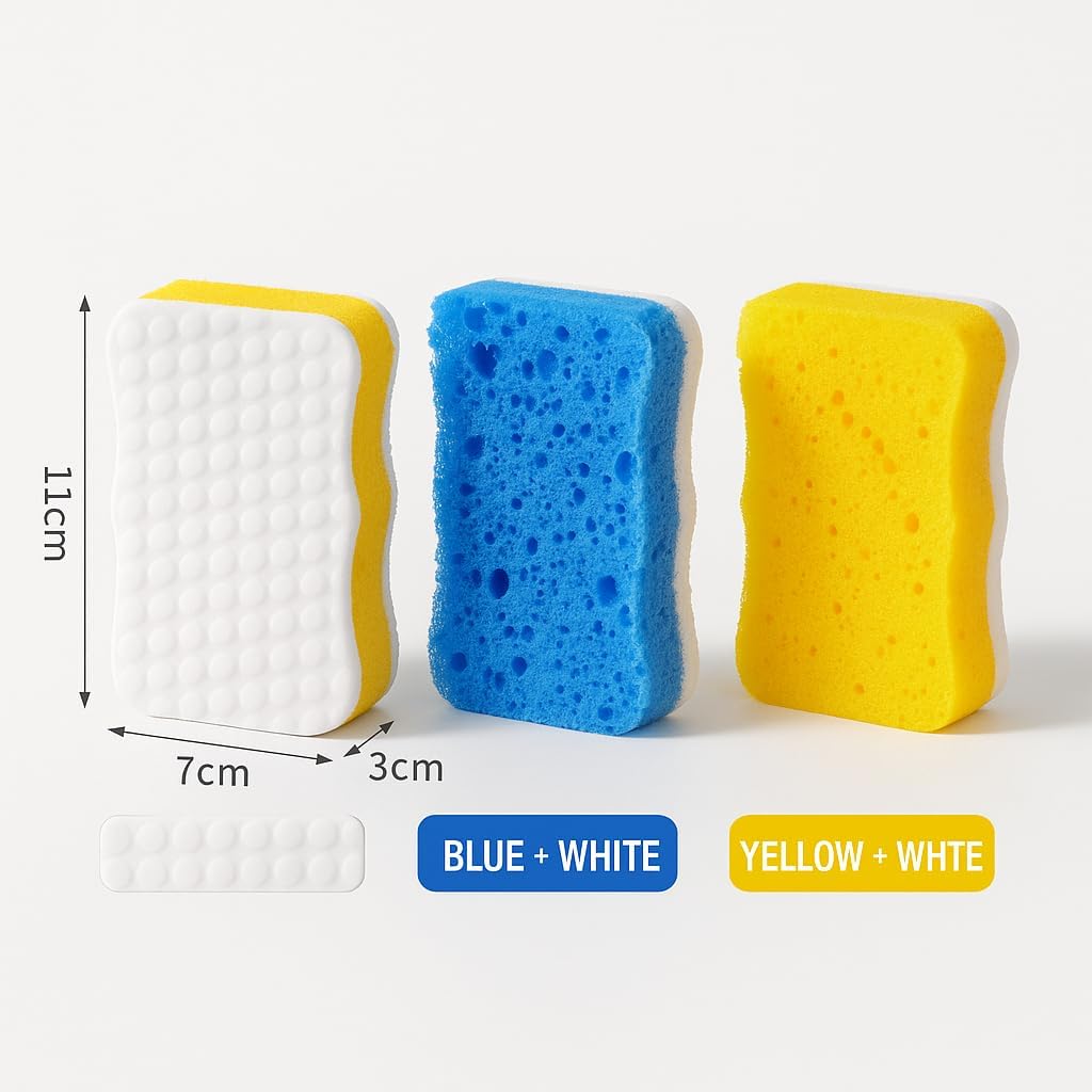 Ampang Wave-Shaped Scrub Sponges for Kitchen Cleaning - Nano Sponge & High-Foam Seaweed Cotton, Non-Scratch, Dishwasher Safe, Ideal for Washing Dishes & Daily Household Tasks (5, Blue)