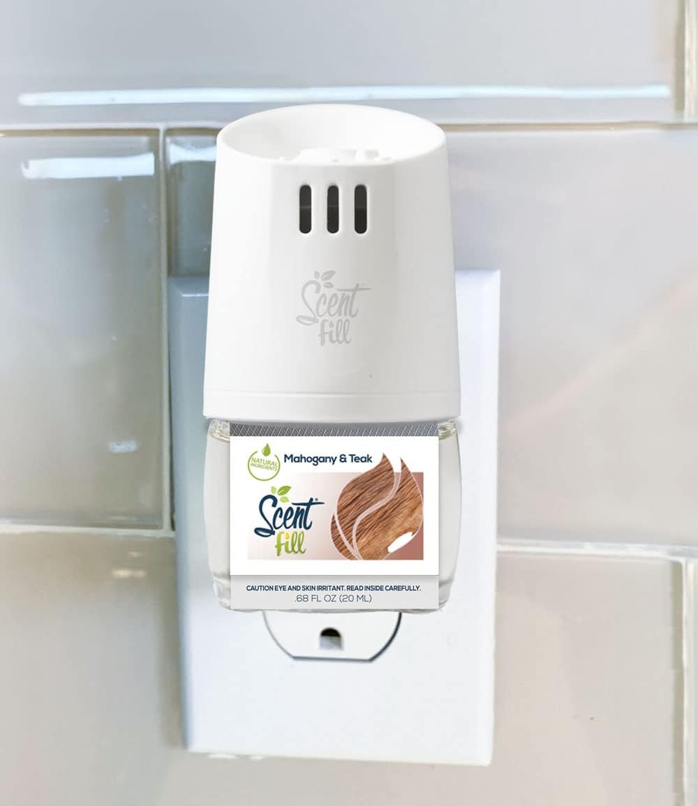Scent Fill Mahogany Teak Plug in Air Freshener, Scented Oil Refills, 2 Refills + Diffuser