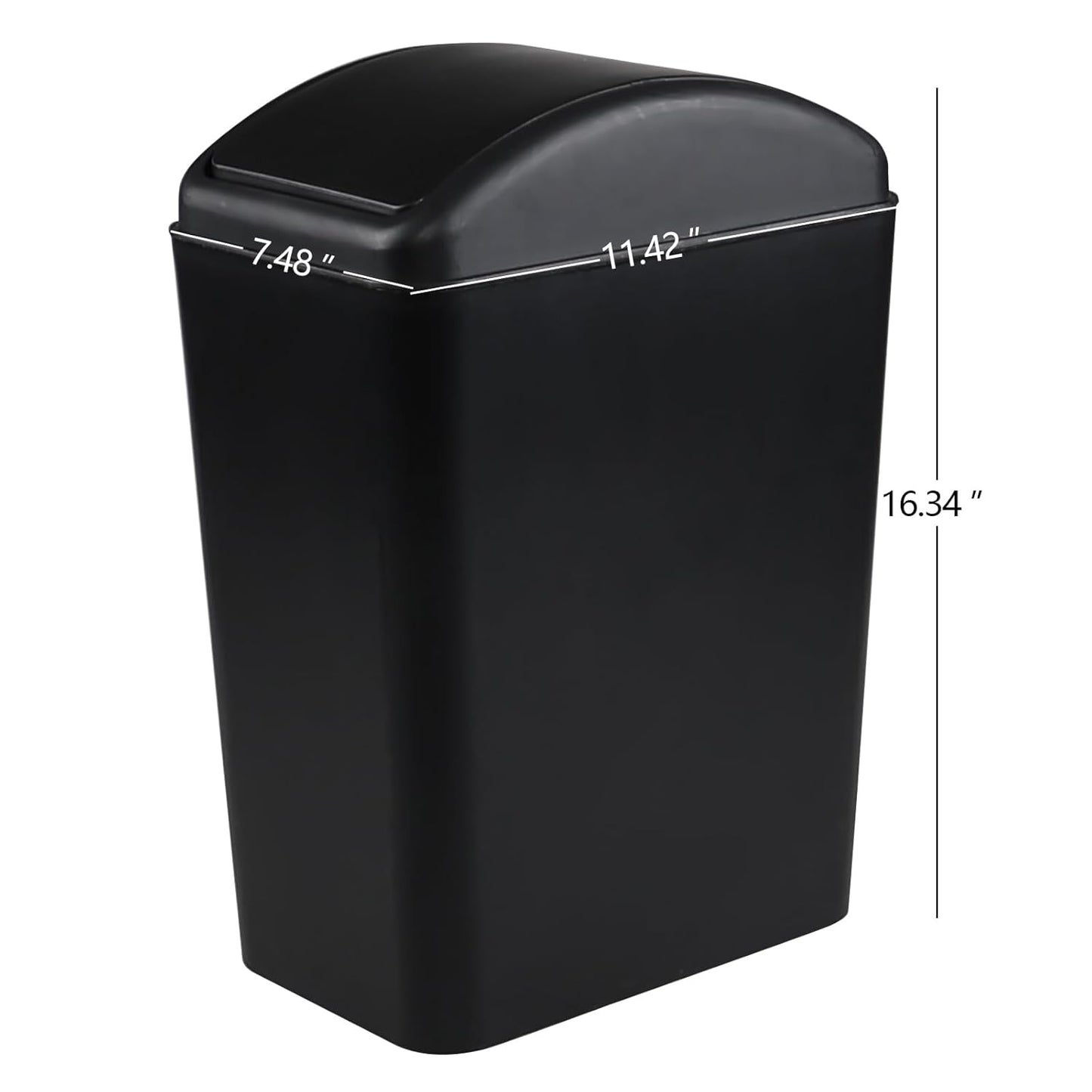 3-Pack 4.5 Gallon Plastic Trash Can with Swing Lid, Swing-Top Waste Can, Black