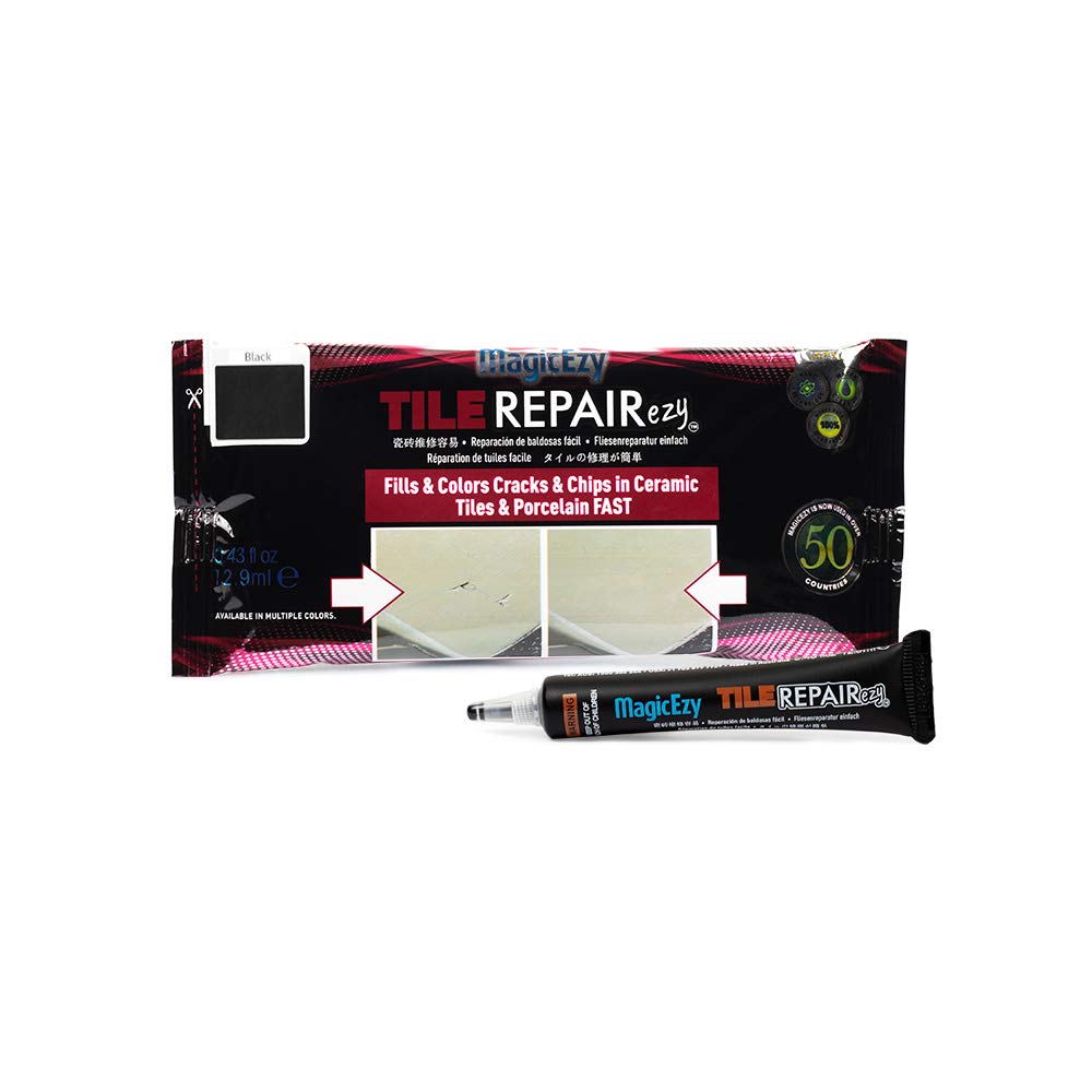 MagicEzy Tile RepairEzy (Black) - Porcelain Glaze Repair Filler - Fix Chips and Holes in Tiles Fast - Floor Tiles,Wall Tiles, Tubs, Showers, China