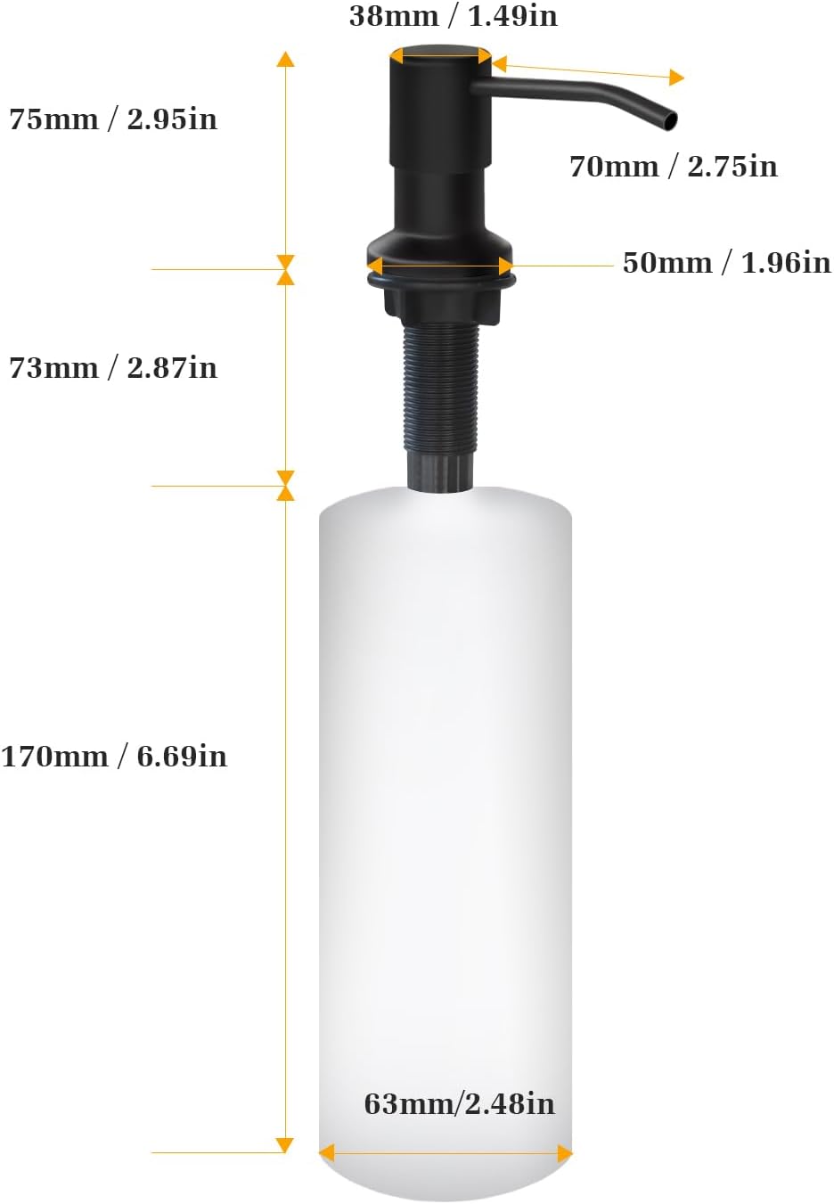 Soap Dispenser for Kitchen Sink, Built in Sink Soap Dispenser Lotion Dispenser with 17 OZ Bottle, Refill from The Top Bar Sink Soap Dispenser, Black (2 Pack)