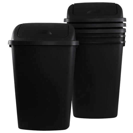 Teyyvn 13 Gallon Tall Kitchen Swing Lid Garbage Container, Set of 4 Plastic Trash Bin with Swing Top, Black