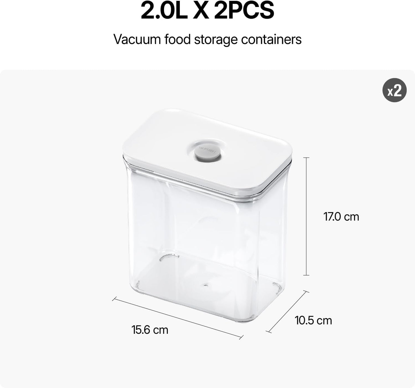 VAKUEN Premium Airtight Food Storage Containers, Rectangular 2PC-SET(2.11qt), Smart One-Click Seal Lid, 100% Leak Proof, Keep Food Fresh Longer, BPA-FREE, Dishwasher/Freezer & Microwave Safe