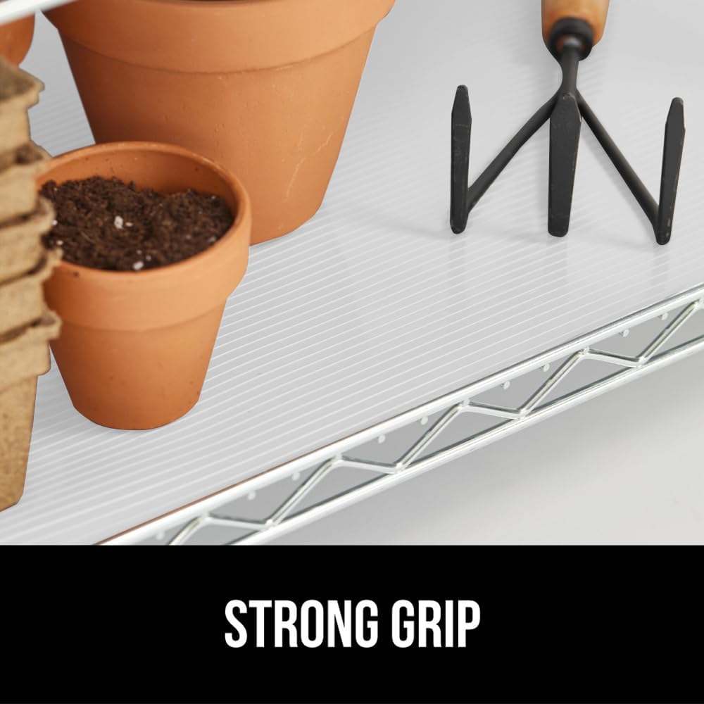 GORILLA GRIP DuraGuard Shelf Liner, Non-Adhesive Cabinet Liners for Kitchen Drawers, Shelves, Refrigerator, Pantry Storage, Bathroom Closet, Durable Waterproof BPA Free Ribbed Plastic, 12x10 White