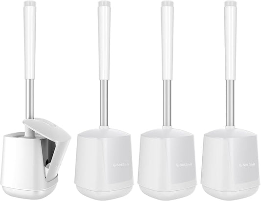 SetSail Toilet Brush 4 Pack Toilet Bowl Brush and Holder Toilet Cleaner Brush with Nylon Bristles Ventilated Toilet Brushes for Bathroom with Holder for Toilet Scrubber Cleaning, Pure White