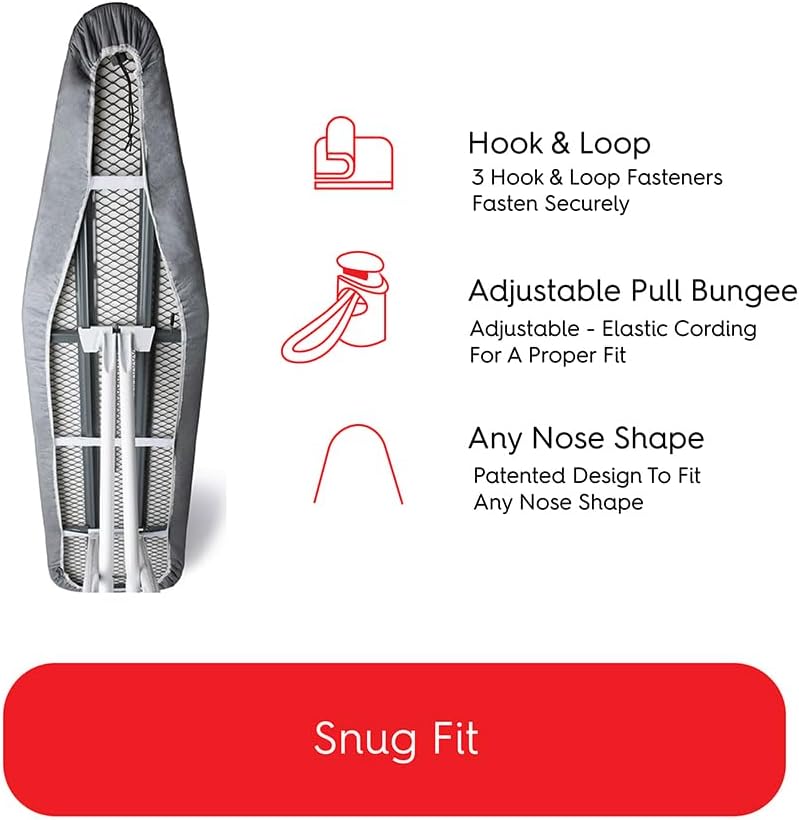 TIVIT Ironing Board Cover 15 x 48, Made in Italy. Pro Grip Pad Covers w/3 Fastener Straps & Pull Bungee Cord - Durable Scorch & Stain Resistant Padded Layers, Heat Reflective AlumiTek PRO Top Coat