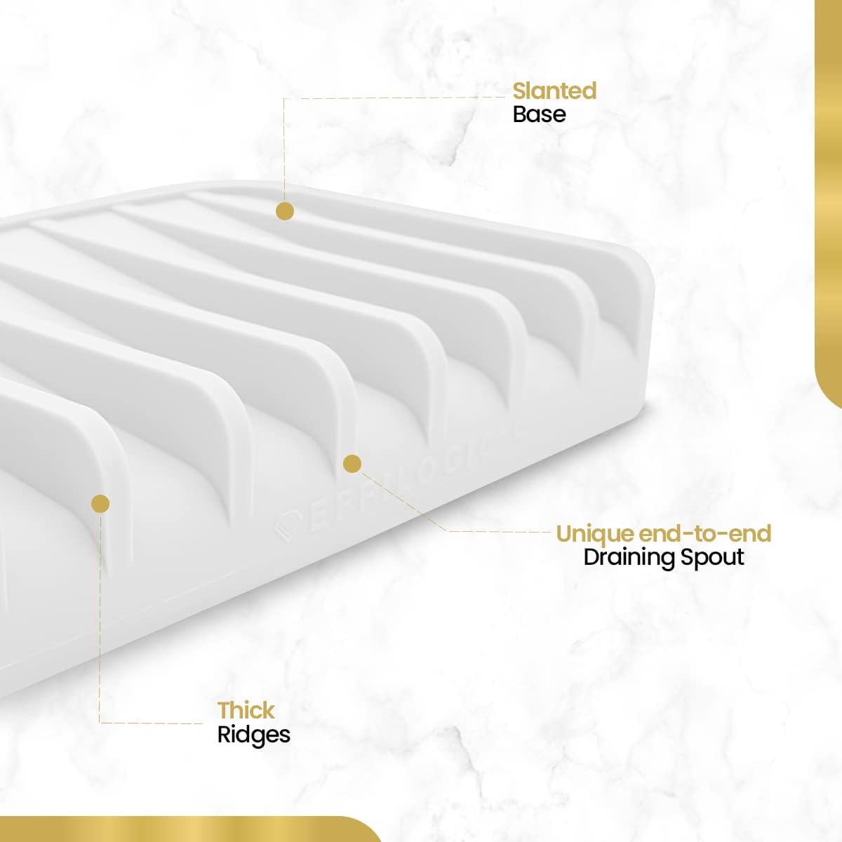 Effilogic Silicone Sponge Holder – Self-Draining Kitchen Sink Organizer, Quick Dry Mat and Counter Protector – Dishwashing Accessories for Sponges, Brushes, and Soap - Medium White