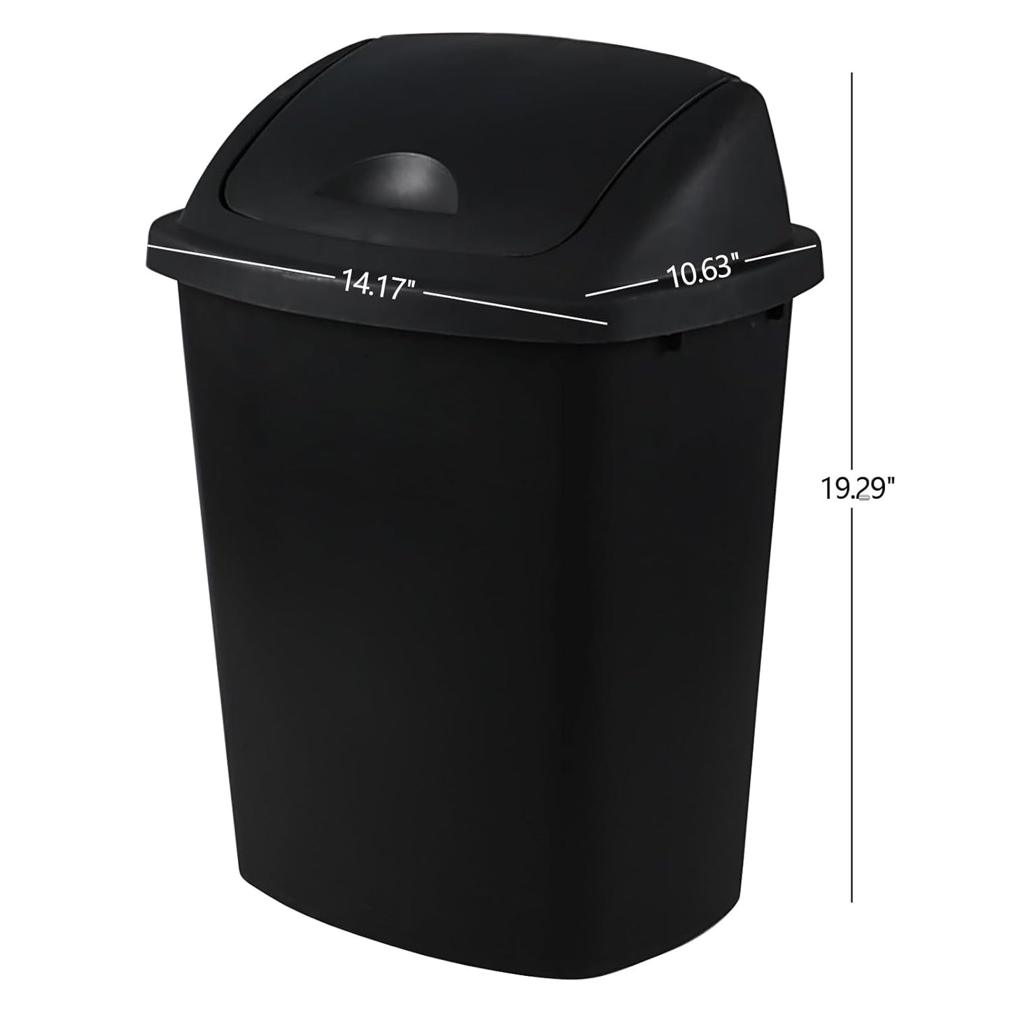 Teyyvn 6 Gallon Plastic Flip Lid Trash Can for Kitchen, Black Plastic Garbage Bin with Swing Lid, Pack of 4