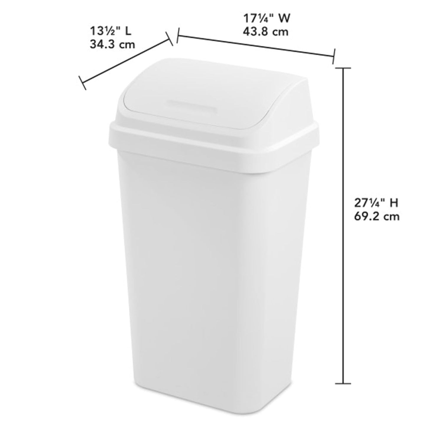 Sterilite 4-Pack Swing Top Wastebasket, Sleek Square Profile Trash Can, 13 Gallon, White - Modern Garbage Bin for Kitchen, Bathroom, Garage and Workspace, Fits 13 Gal Liners