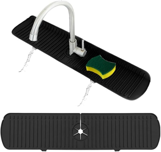 Big Size Kitchen Sink Splash Guard, 24in Faucet Mat Splash Catcher, Handle Drip Catcher Tray, Multipurpose for Kitchen Dish Drying Mats Sponge Holder (black)