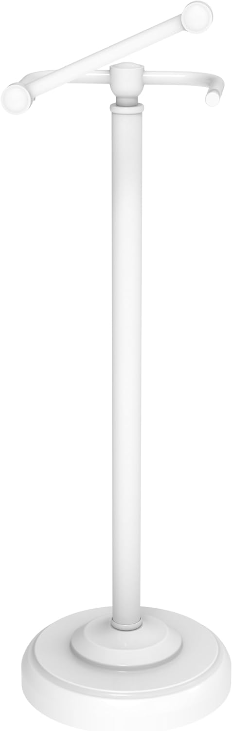 Toilet Paper Holder Stand, White Toilet Paper Holder Free Standing, Post Pivoting Design & Stable Weighted Base SUS304 Stainless Steel for Bathroom (Mega Roll)