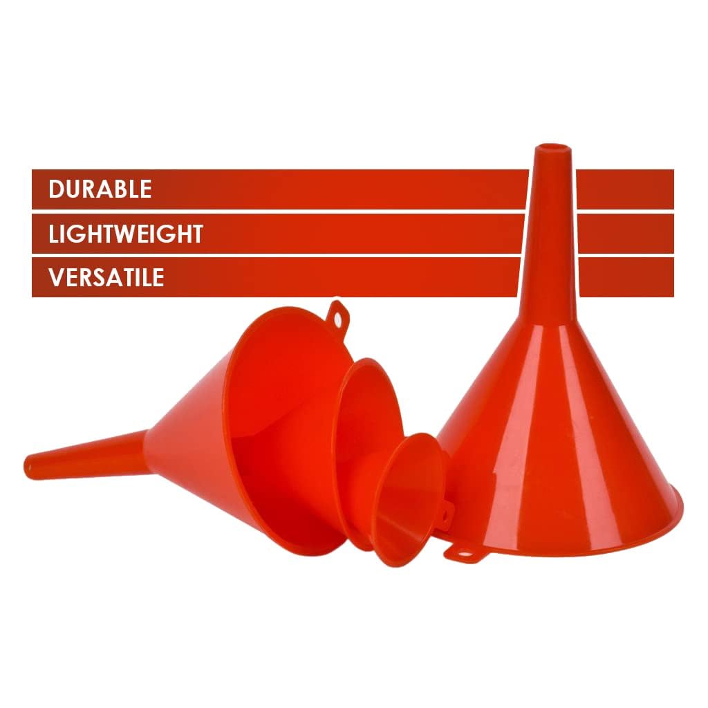 DEDC Oil Funnels, Plastic Gas Funnels Set for Car, Automotive, Kitchen, Mini Small Large Red (8pcs)