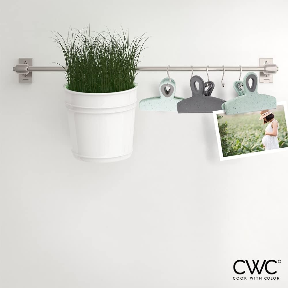 COOK WITH COLOR Bag Clips - Heavy Duty Chip Clip and Refrigerator Magnet Clips for Food Storage with Air Tight Seal Grip, Speckled Gray & Teal, 4 Pack