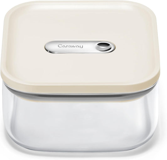Caraway 1qt Glass Airtight Food Storage Container with Lid – Non-Toxic, BPA-Free Kitchen Storage Container – Stackable, Space-Saving Airtight Container for Dry Goods and More - Cream