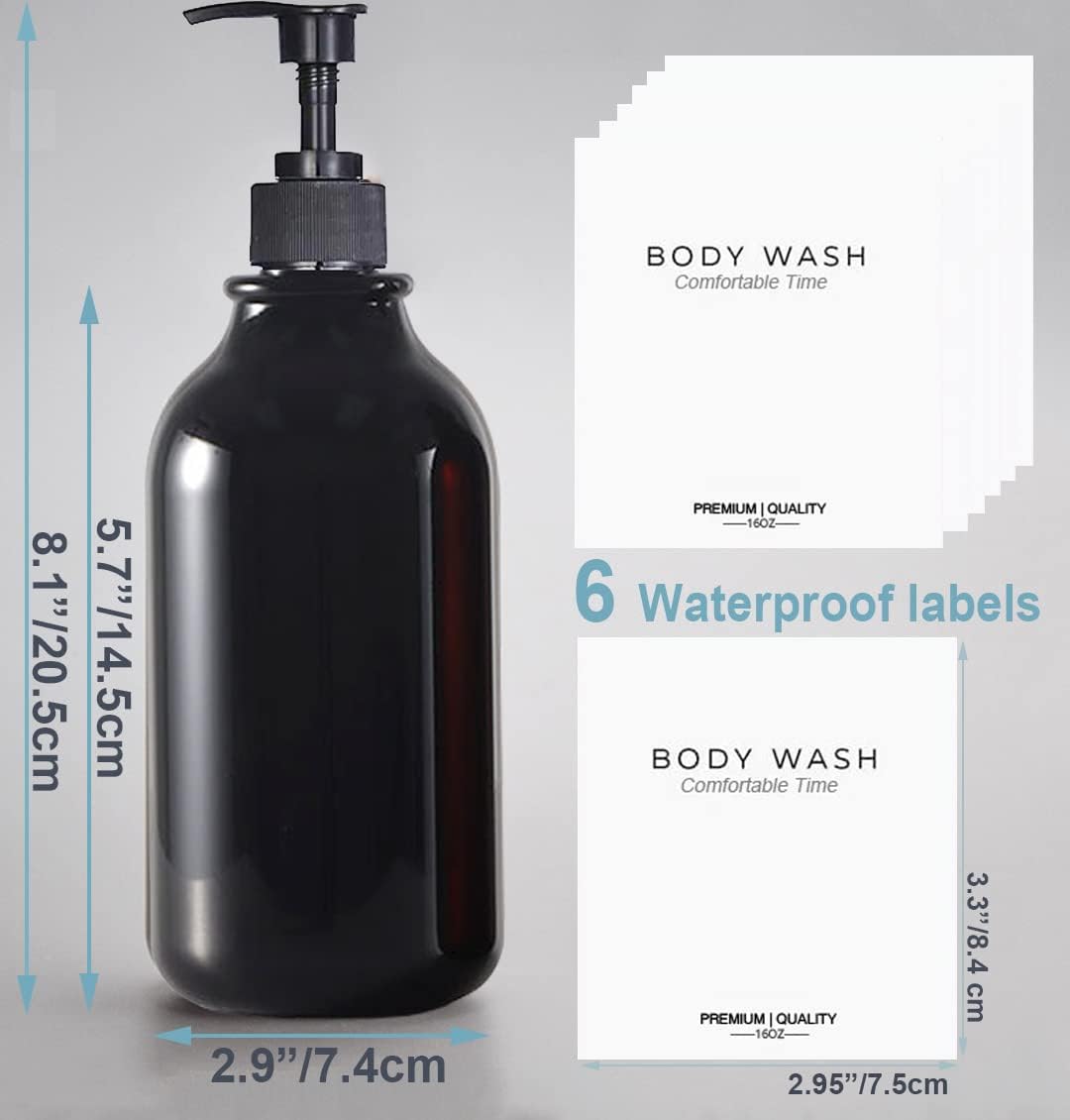 3 Pack of Shampoo and Conditioner Bottles - Apothecary Dispenser Bottle for Bathroom and Kitchen, Refillable Shampoo Bottles for Shampoo Lotion Oil Shower Soap Hand Soap and Dish Soap (Black)