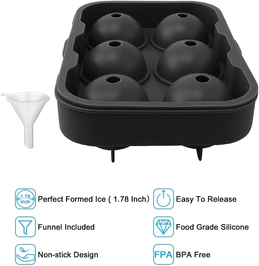 Silicone Round Ice Cube Mold, Round Ice Cube Trays for Freezer with Funnel, Easy Release Ice Cube Tray Circle Balls for Whiskey Cocktails Bourbon