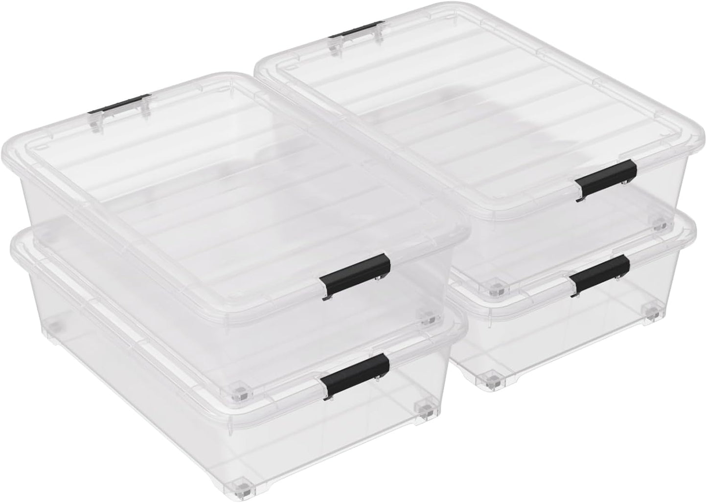 50 Quart Multipurpose Under Bed Storage Container Bins with Secure Latch Lid & Wheels, Underbed Storage Organizer Box, 3-Pack, Clear
